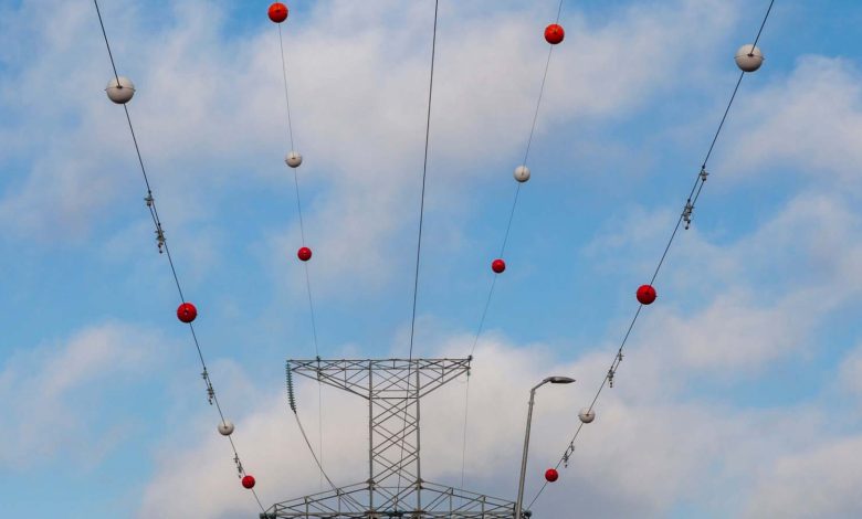 توپ‌های نارنجی روی سیم‌های برق