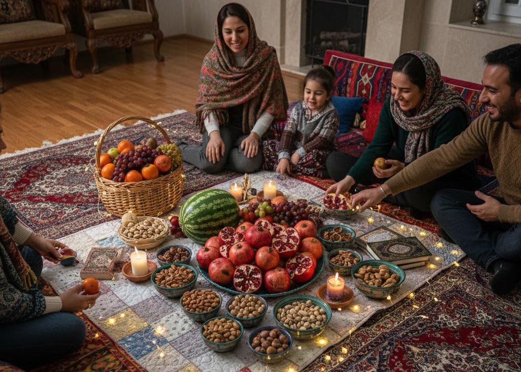 ایده چیدن سفره یلدا روی زمین (سبک سنتی)