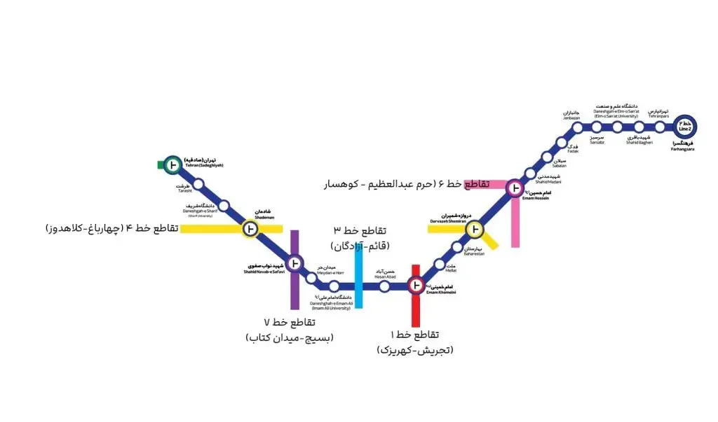 خط ۲ آبی تیره؛ از صادقیه تا فرهنگسرا